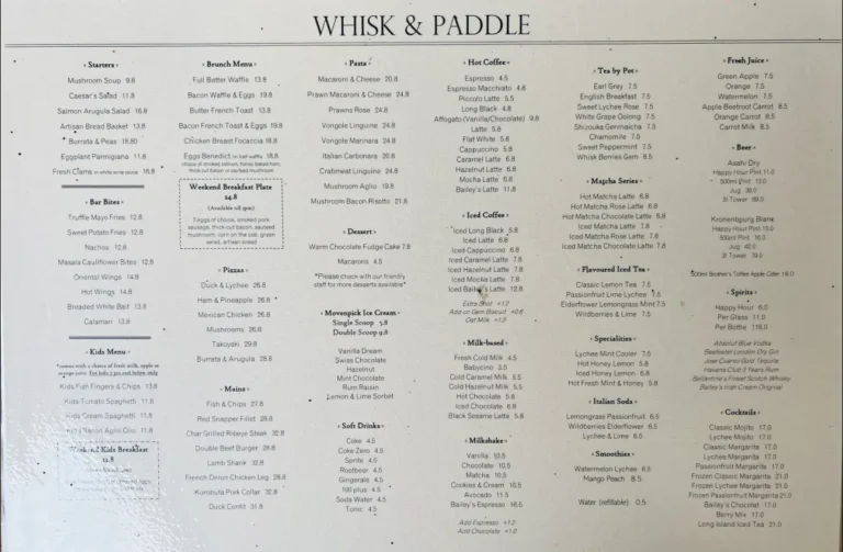 WHISK PADDLE SINGAPORE MENU