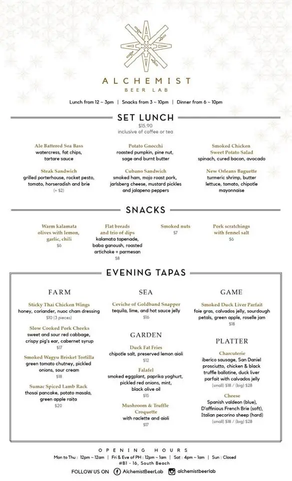 Alchemist Singapore Menu