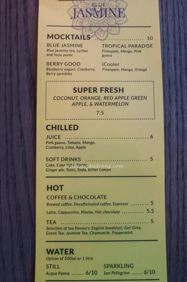 BLUE JASMINE SINGAPORE MENU