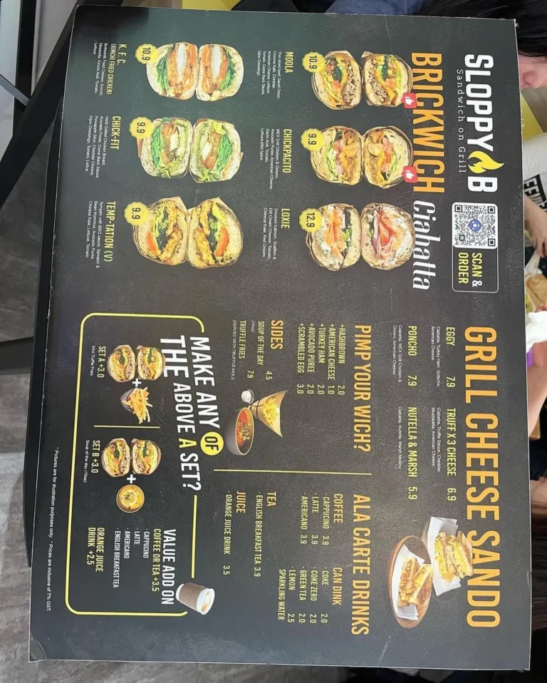 SLOPPY B SINGAPORE MENU