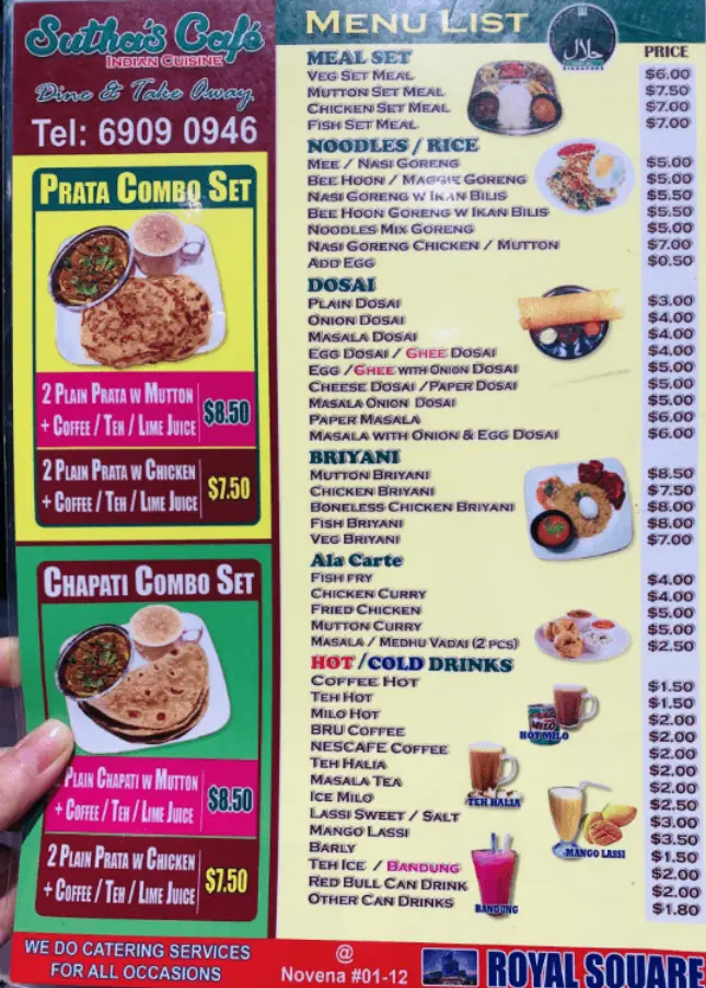 SUTHAS CAFE SINGAPORE MENU