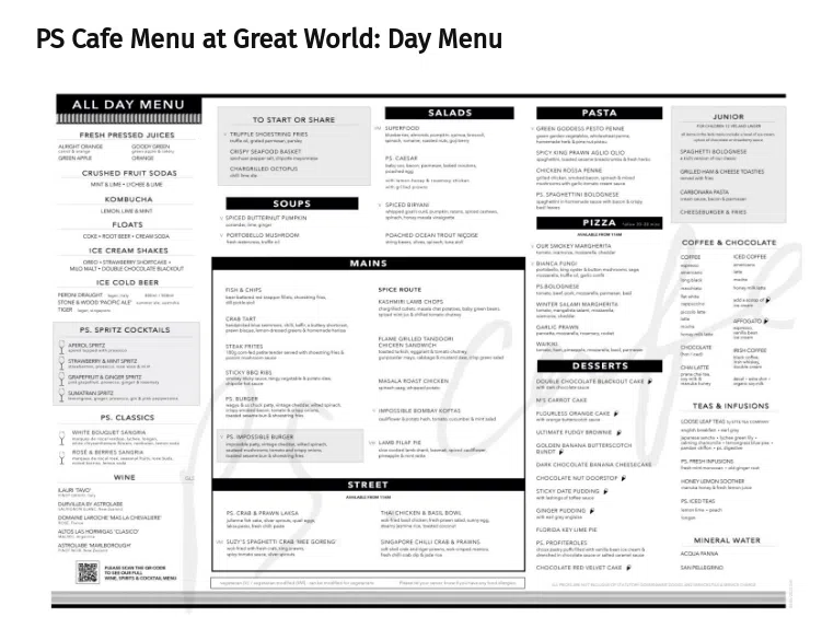 PS. Cafe Singapore Menu