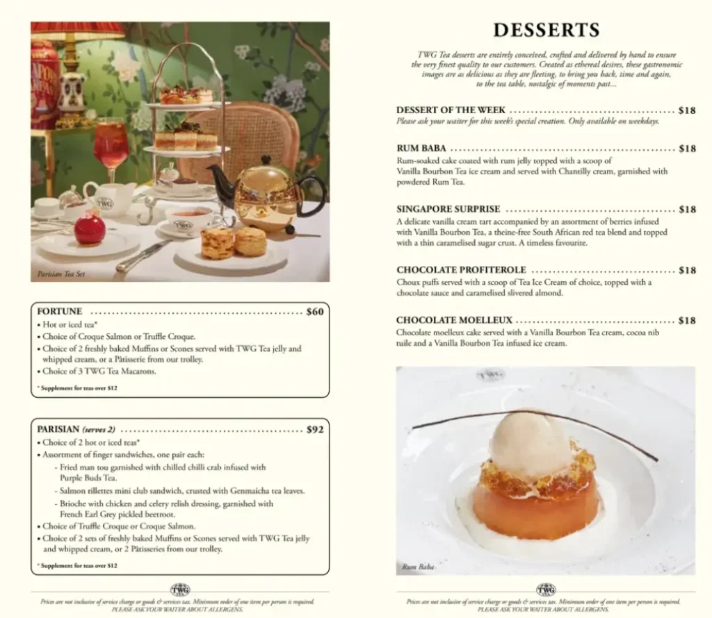 TWG TEA SINGAPORE MENU 
